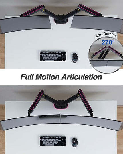 AVLT Dual 27”-43” RGB Gaming Monitor Arm Desk Mount Built-in 20 Lighting Modes Touch Button Control Fits Flat/Curved/Ultrawide Screen Height Swivel Tilt Rotation Adjustable Stand -Black