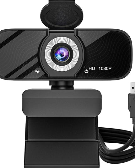 USB HD Webcam with Built-in Microphone and Rotatable Tripod, 1080P Video, Wide Angle Camera, Privacy Cover, for Desktop PC or Laptop Computer - 4（Black）
