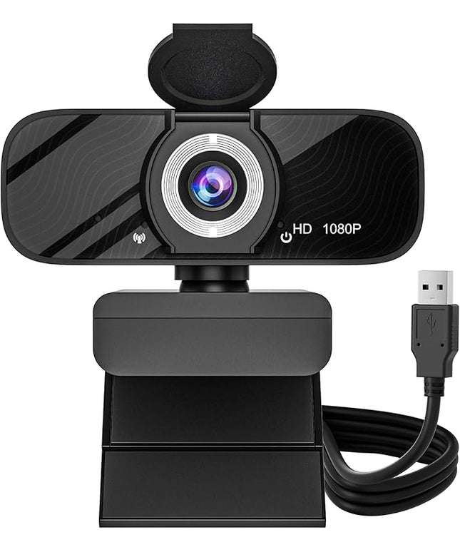 USB HD Webcam with Built-in Microphone and Rotatable Tripod, 1080P Video, Wide Angle Camera, Privacy Cover, for Desktop PC or Laptop Computer - 4（Black）