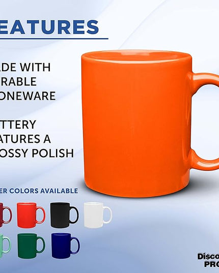 DISCOUNT PROMOS Ceramic Coffee Mugs 11 oz. Set of 10, Bulk Pack - Coffee cup set, Iced coffee cup, Gaming mug - Orange