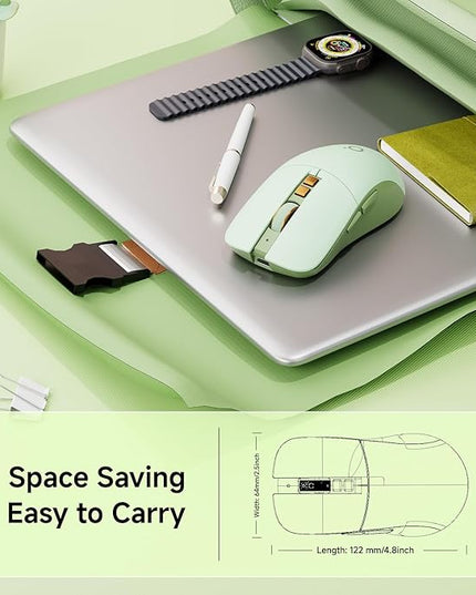 EWEADN G309 Wireless Computer Mouse,2.4G&Bluetooth Ergonomic Cordless Mice with 4000 DPI,5 Adjustment Levels,Cute and Portable Mouse for Laptops, PC and More,7 Buttons Office USB Mice-Green