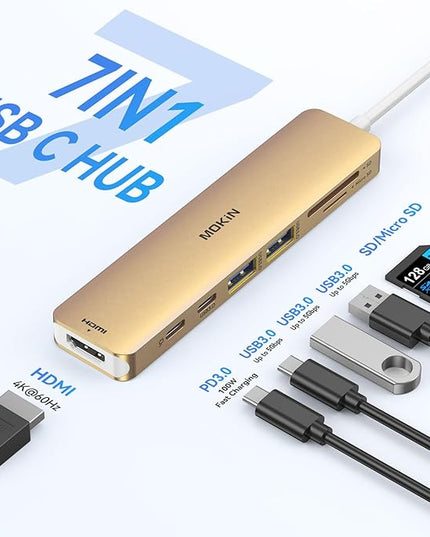 USB C Hub HDMI Adapter for MacBook Pro/Air, MOKiN 7 in 1 USB C Dongle with HDMI, SD/TF Card Reader, USB C Data Port,100W PD, and 2 USB 3.0 Compatible for MacBook Pro/Air, Dell XPS, Lenovo Thinkpad.