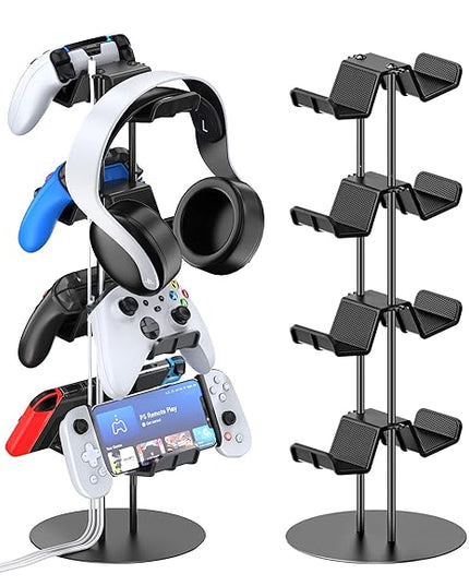 Kytok Controller Stand 4 Tiers with Cable Organizer for Desk, Universal Headphone Stand Compatible with Xbox PS5 PS4 Console Nintendo Switch, Headset Holder & Desk Mounts for 8 Packs Controller