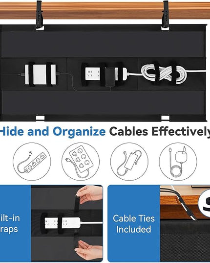 SHUWEI 36" Under Desk Cable Management Tray, Premium Fabric Cable Management for Desk, Clamp/Screw Mount Cable Tray for Office and Home (Black, 36" L)