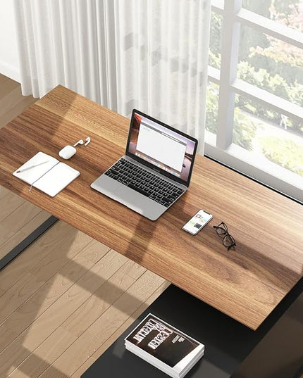 Homsee Home Office Computer Desk Corner Desk with 3 Drawers, 2 Shelves & 2 Doors, 55 Inch Large L-Shaped Study Writing Table with Storage Cabinet, Black & Brown (54.3”L x 40.9”W x 29.1”H)