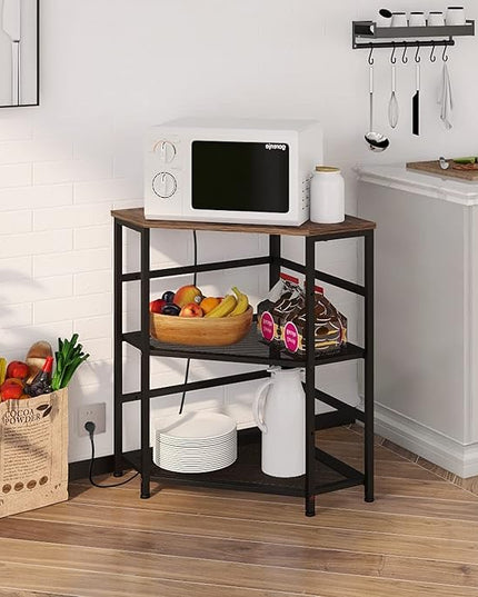 VEDECASA Corner Printer Stand Table with Power Outlet Charging Plugs USB Port Adjustable Storage Shelf Computer Tower CPU Stand Holder for Home Office (Brown)