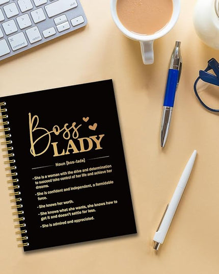 YAZMEEN Boss Lady Black Gold Spiral Notebook（160 Pages） Boss Lady Definition Hardcover Notebook Boss Lady Gift Thank You Boss Gift Retirement Gift for Women Entrepreneur Funny Birthday Gift for Boss