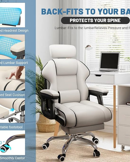 Executive Computer Chair Home Office Desk Chair,Adjustable Angle, Ergonomic Adjustable Height PU Leather Chairs with Cushions Armrest for Long Time Seating-High Office Chair with Footrest