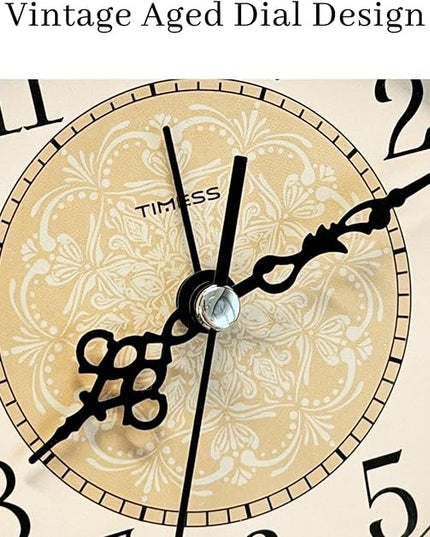 TIMESS Vintage Analog Alarm Clock, 4.3" Silent Non-Ticking Quartz Desk Clock, Battery Operated Table Clock for Bedroom, Living Room, Office, or Gift