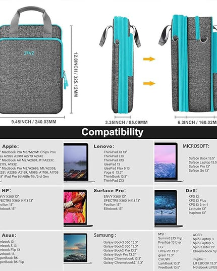 ZINZ Slim & Expandable Case 12.9 13 inch Travel Laptop Shoulder Bag for MacBook Air 13" M4/M3/M2/M1, MacBook Pro 13" M2/M1, iPad Pro 12.9"/13"/11", iPad Air 13",L01G02