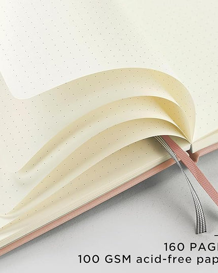&And Per Se Dotted Journal Notebook, A5 Hardcover Leather Bullet Dotted Journal, 160 Pages 100 gsm Thick Paper，3 Sheets of Stickers Included - 5.7'' x 8''（Apricot）