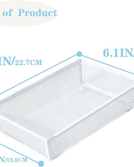 Mesh Tray Kitchen Drawer Utensil Cutlery Tray Office Supplies with Inter-locking Arm Drawer Dividers Organizer for Silverware, Flatware, Home,Office, School,Bedroom(9＂X6＂4pack) White