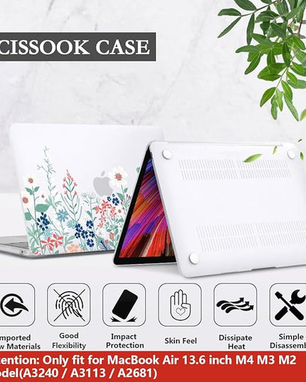 CISSOOK for MacBook Air 13.6 Inch Case 2022 2023 2024 2025 Release Model A2681 A3113 A3240, Matte Frosted Hard Shell Cover with Keyboard Cover for MacBook Air 13.6 M2 M3 M4 - Wildflowers