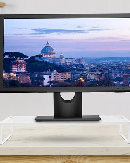 Computer Monitor Stand Riser and Laptop Stable Base for Office Desk, Removable Single-Layer White Metal Table Riser for Monitor Elevation and Workspace Organization