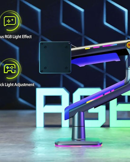 NB Gaming Monitor Arm or for 32 to 60 Inches Screen, Load up to 20 kg, VESA 75/100, RGB-Light, Heavy Duty, Multi Angle Adjustable, Premium Aluminum, Purple Blue