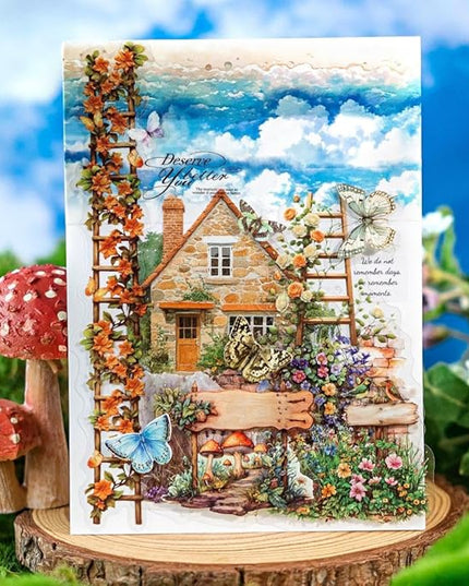 240 Sheets Retro Wood Road Sign Stickers for Journaling, 6 Pack Assorted Designs Decorative Transparent PET Stickers for Scrapbooking, Junk Journals, Collage, DIY Crafts Arts