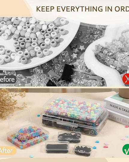Clear Plastic Storage Containers, Mini Rectangular Organizer Boxes with Hinged Lids, 36 Pack Mixed Sizes, for Beads, Jewelry, Art Craft