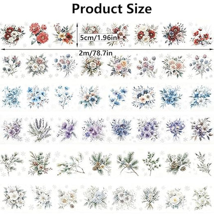 6 Rolls Colorful Winter Floral Washi Tape Set Snowflake Landscape Flower Washi Tapes Transparent PET Tape Stickers for Journaling Junk Journal Supplies Crafts Decorative Tapes Scrap Booking Supples