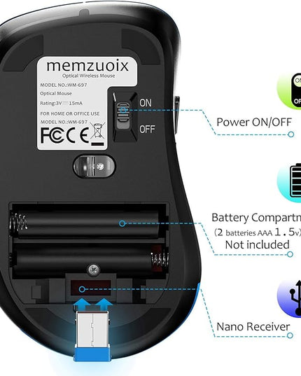 memzuoix 2.4G Portable Wireless Mouse, 1400 DPI Mobile Optical Cordless Mice with USB Receiver for Computer, Laptop, PC, Desktop, MacBook, 5 Buttons, Blue