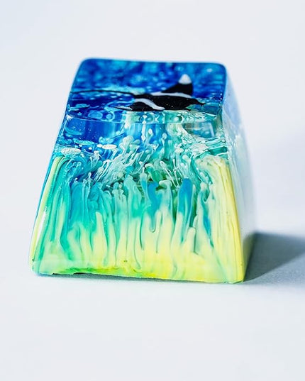 Manta Ray Artisan Keycap Light Yellow Blue Coral R1 SA Profile Custom Sea Creatures Keycaps 1U ESC Handmade Gaming Resin Key Cap Cherry MX Switch Compatible Mechanical Keyboard Manta Ray Lover Gift