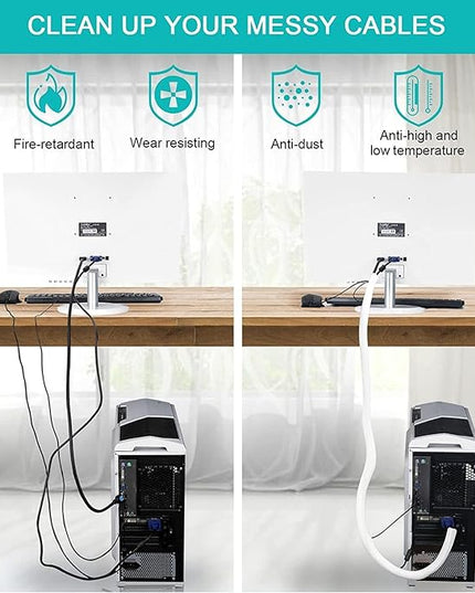 6.6ft - 4/5 inch Grey Cable Sleeve, Cable Organizer for Desk PC TV Computer, Wire Protector Cable Wrap Cover, Cord Management for Home Office