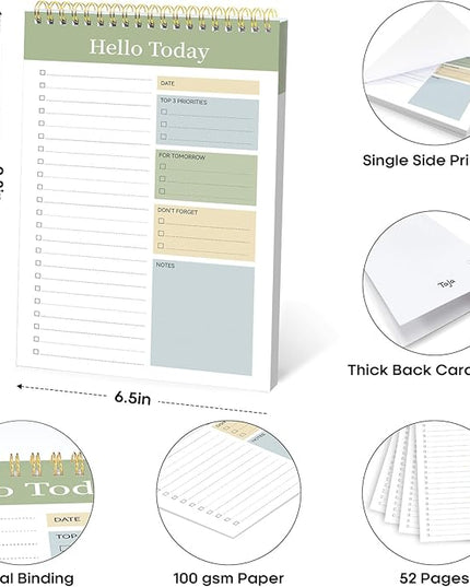 Taja To Do List Notepad - To Do List Notebook for Work with 52 Sheets, 9.8" x 6.5", Undated Daily Planner Perfect for Daily Tasks and Goal Setting, Notepad Suitable for Office, Home & School - Green