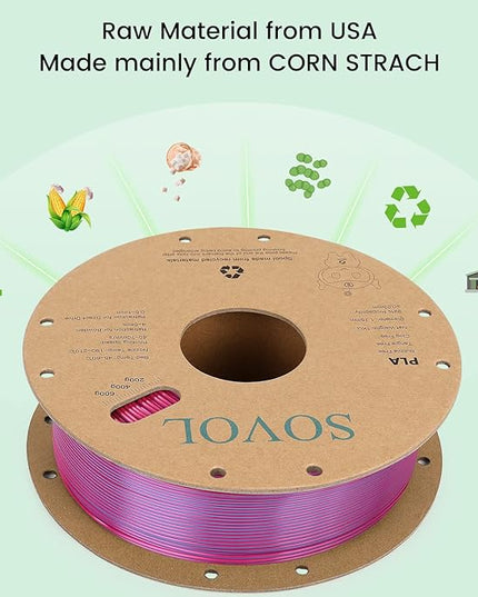 Sovol Dual Color PLA Filament 1.75mm, Silk PLA 3D Printing Material, Dual Color Filament Rose Blue 2 in 1 Coextrusion PLA Filament +/-0.02mm, 1kg/2.2lbs