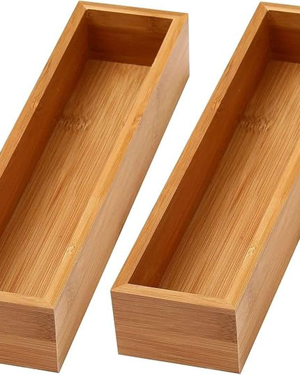 YBM Home Bamboo Drawer Organizer Storage Box for Kitchen Drawer, Junk Drawer, Office, Bedroom, Children Room, Craft, Sewing, and Bathroom, 2 Pack 3x12x2 inch