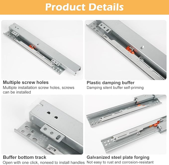 TMGSK Pair Undermount Drawer Slides Bottom Mount Pull Out Shelf Slider Under Mount Drawer Glides Full Extension Soft Close Drawer Runner Shelf Track for Kitchen Face Frame or Frameless Cabinet Drawer