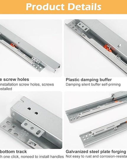 TMGSK Pair Undermount Drawer Slides Bottom Mount Pull Out Shelf Slider Under Mount Drawer Glides Full Extension Soft Close Drawer Runner Shelf Track for Kitchen Face Frame or Frameless Cabinet Drawer
