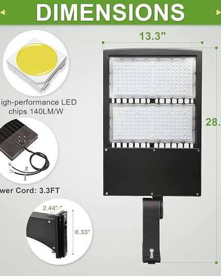 480V 300W LED Shoebox Light, LED Parking Lot Pole Lightis, Outdoor LED Area Light 1000W MH/HPS Equiv. Surge Protector, 1-10V Dim, 42000LM 5000k DLC UL cUL 277-480V Direct Arms Mount