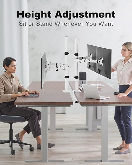 Suptek Dual LED LCD Monitor Stand up Desk Mount Extra Tall 31.5" Pole Heavy Duty Fully Adjustable Stand for 2 / Two Screens up to 27 inch,White (MD6842W)