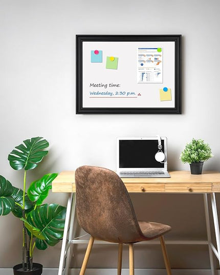 White Board for Wall, 24'' x 18'' Magnetic Dry Erase Board, Decorative Black Vintage Wooden Frame Whiteboard for Home Office School Dorm Kitchen