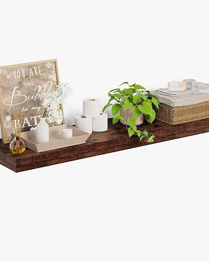 Heimlove 12 Inch Deep Floating Shelves, 55 x 12 inches Long Wall Shelf, Large Extra Display Shelf & Storage Shelf, Rustic Wood Wall Shelves for Fireplace Mantel, Set of 1(Rustic Brown)