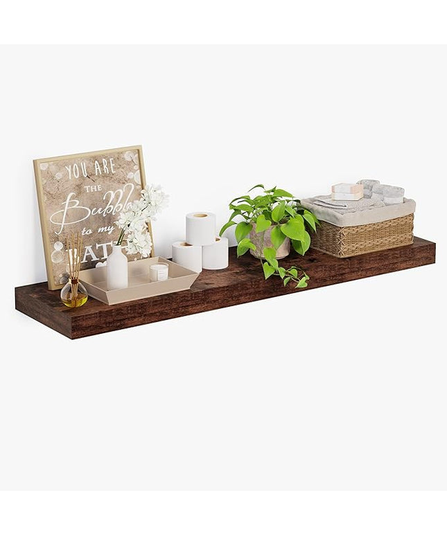 Heimlove 12 Inch Deep Floating Shelves, 55 x 12 inches Long Wall Shelf, Large Extra Display Shelf & Storage Shelf, Rustic Wood Wall Shelves for Fireplace Mantel, Set of 1(Rustic Brown)