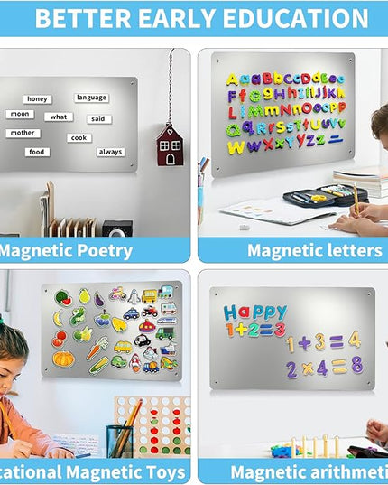 Magnetic Board,17.1" x 11.8" Magnet Display,for Magnets and Bulletin Board,Suitable for Wall, Refrigerator, Compartment, Cabinet etc,Comes with Dual Lock Tape for Easy Hanging (Silver)