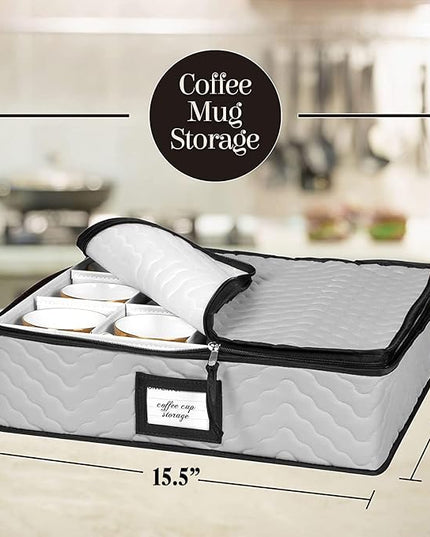 China Storage Containers 5-Piece Set Moving Boxes for Dinnerware, Glasses, Plates, Mugs and Saucers Sturdy Quilted Microfiber Dish Organizer with Dividers for Seasonal Storage - Holds Set of 12, Gray