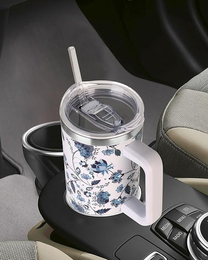 SYACOT 40 oz Tumbler with Handle and Straw Stainless Steel Insulated Tumbler Leak Proof Lid and Straw Lid Reusable Travel Mug Coffee Mug Cup Dishwasher Safe Keep Drinks Cold and Hot (Ceramics)