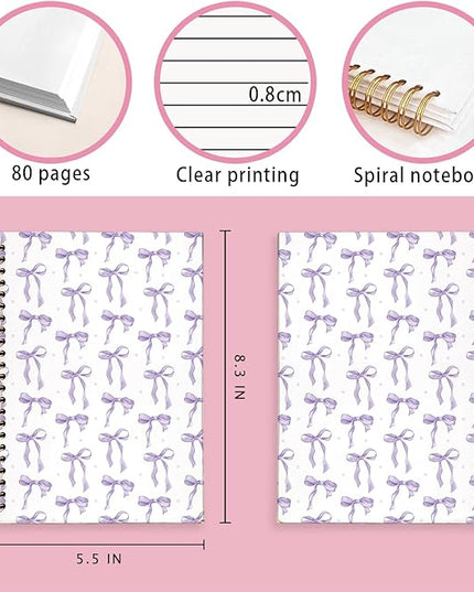 Coquette purple Bow Notebook Journal, Preppy Aesthetic Journal, Preppy Gifts for Women, purple Office Supplies, Hardcover Spiral Notebook 80 Sheets -160 Pages 5.5x8.3 Inch