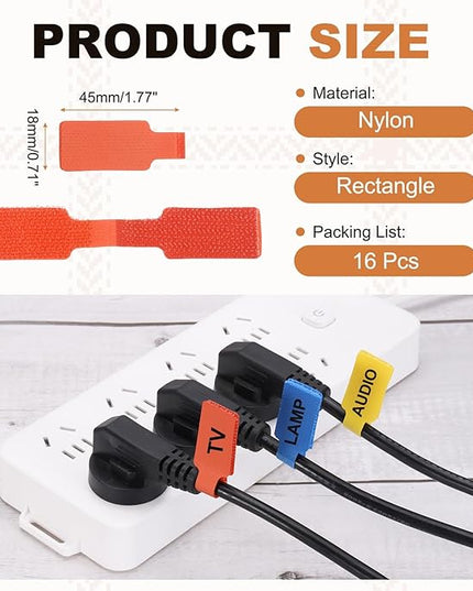 PATIKIL 16Pcs Cable Labels Tags, 1.8" Write on Wire Tags Cord Labels Hook Loop Rectangle Cable Ties for Electronics Organize Wire Classify Identification Management, Orange