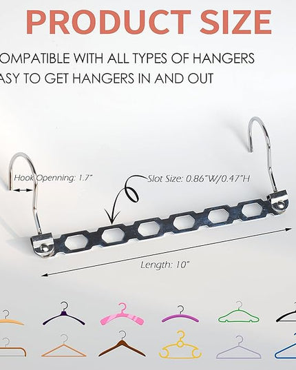 Hangers Space Saving, Metal Hanger Organizer, Closet Space Savers, Collapsible Magic Hangers for Heavy Clothes, Closet Organizers and Storage, College Dorm Room Essentials (Upgrade Chrome Metal)