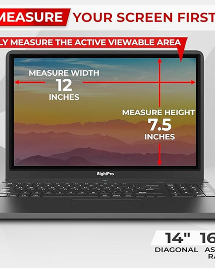 SightPro Magnetic Laptop Privacy Screen 14 Inch 16:10 - Removable Computer Privacy Filter Shield and Protector