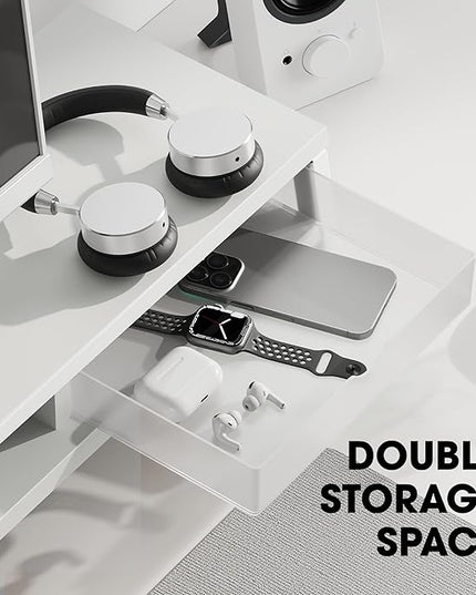 Fenge Dual Monitor Stand, Monitor Riser with Drawer, 42.5 Inch Large Computer Monitor Stand for 2 Monitors, 2 Tier Wooden Desk Shelf for Top of Desk