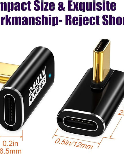 AGVEE 2 Pack Mid Angle USB4 USB-C Male to USB-C Female Adapter Converter Video USB 4.0 240W 40G Data Extension Coupler Connector, Black