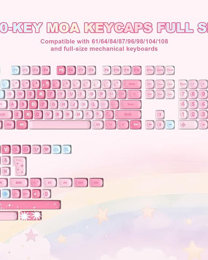 YUNZII 140 Keys MOA Keycaps, Dye-Sublimation PBT Custom Keycap Set for MOA Profile, Cute Pink Gradient Keycap for MX Switches Mechanical Gaming Keyboard(Pink)