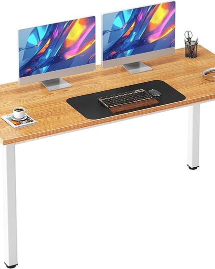 Need 54.3 Inch Large Computer Desk, Modern Simple Style Desk for Home Office, Basic Writing Table for Study Student, Teak White