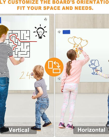 H-Qprobd Glass Whiteboard 60"x40" Magnetic Dry Erase White Board for Wall, Includes 12 Magnets, 8 Markers and 2 Erasers