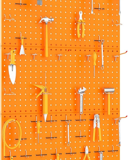 TORACK 3 PCS Metal Pegboard Panels(12x24 inch) for Wall Garage Tools Storage Pegboard for Workbench, Modular Peg Board Tool Organizer Board Kit(Pack of 3, Orange)