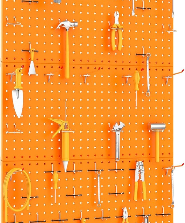 TORACK 3 PCS Metal Pegboard Panels(12x24 inch) for Wall Garage Tools Storage Pegboard for Workbench, Modular Peg Board Tool Organizer Board Kit(Pack of 3, Orange)
