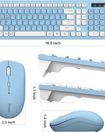 Wireless Keyboard and Mouse Combo, Full-Sized Wireless Keyboard and Adjustable DPI Mouse, 2.4GHz USB Receiver, Keyboard and Mouse for PC, Windows, Desktop, Laptop (Sky Blue-A)